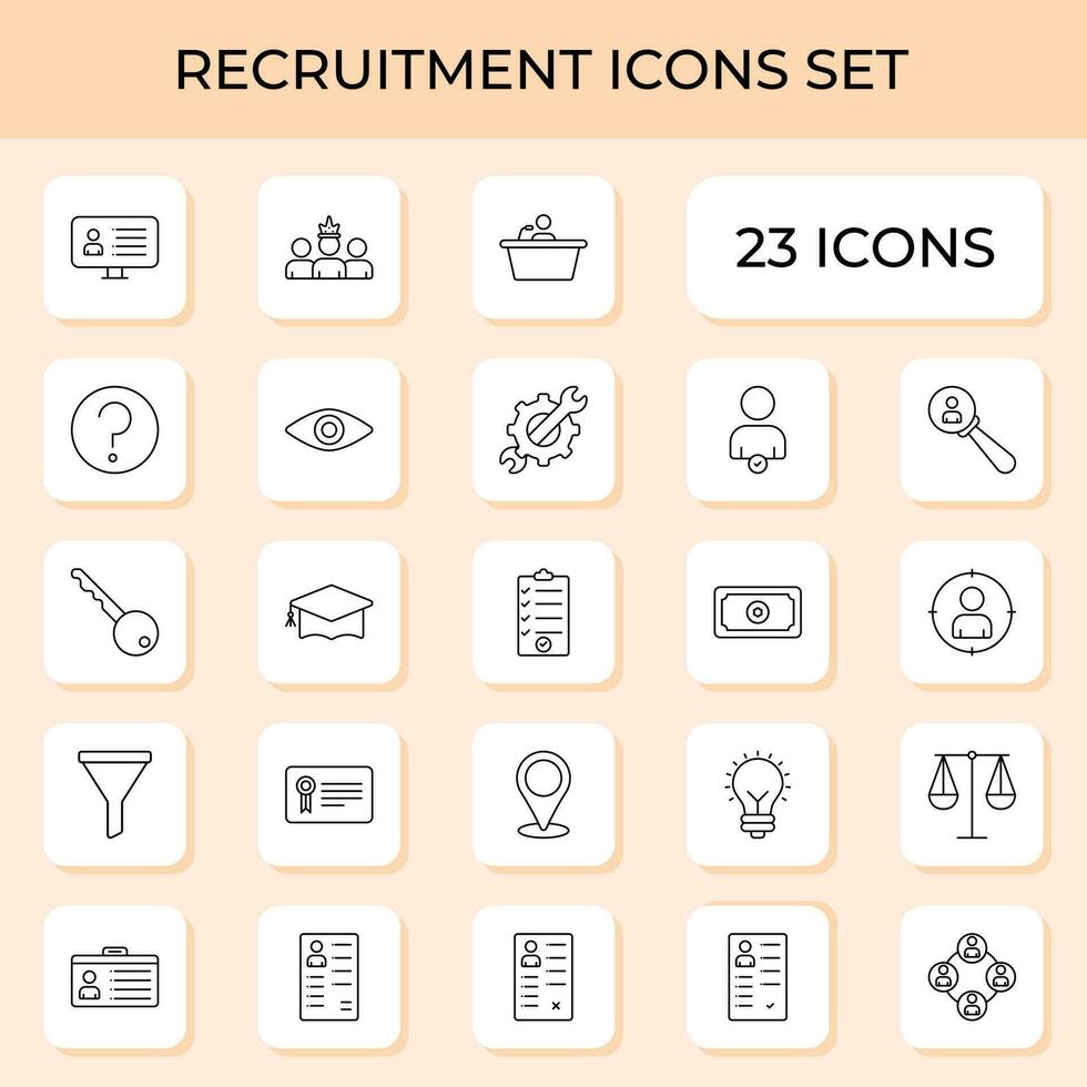 Black Outline Recruitment Icon Set On White Square Background. vector