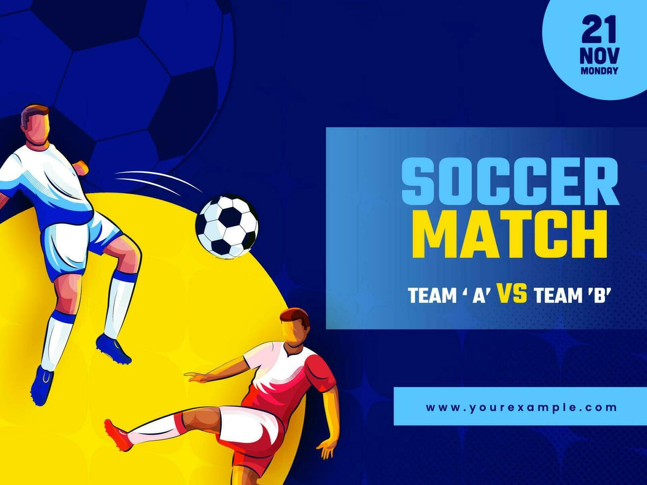 fútbol americano o fútbol competencia modelo con opuesto equipo jugadores personaje vectores, y partido día detalles. azul y amarillo antecedentes. vector