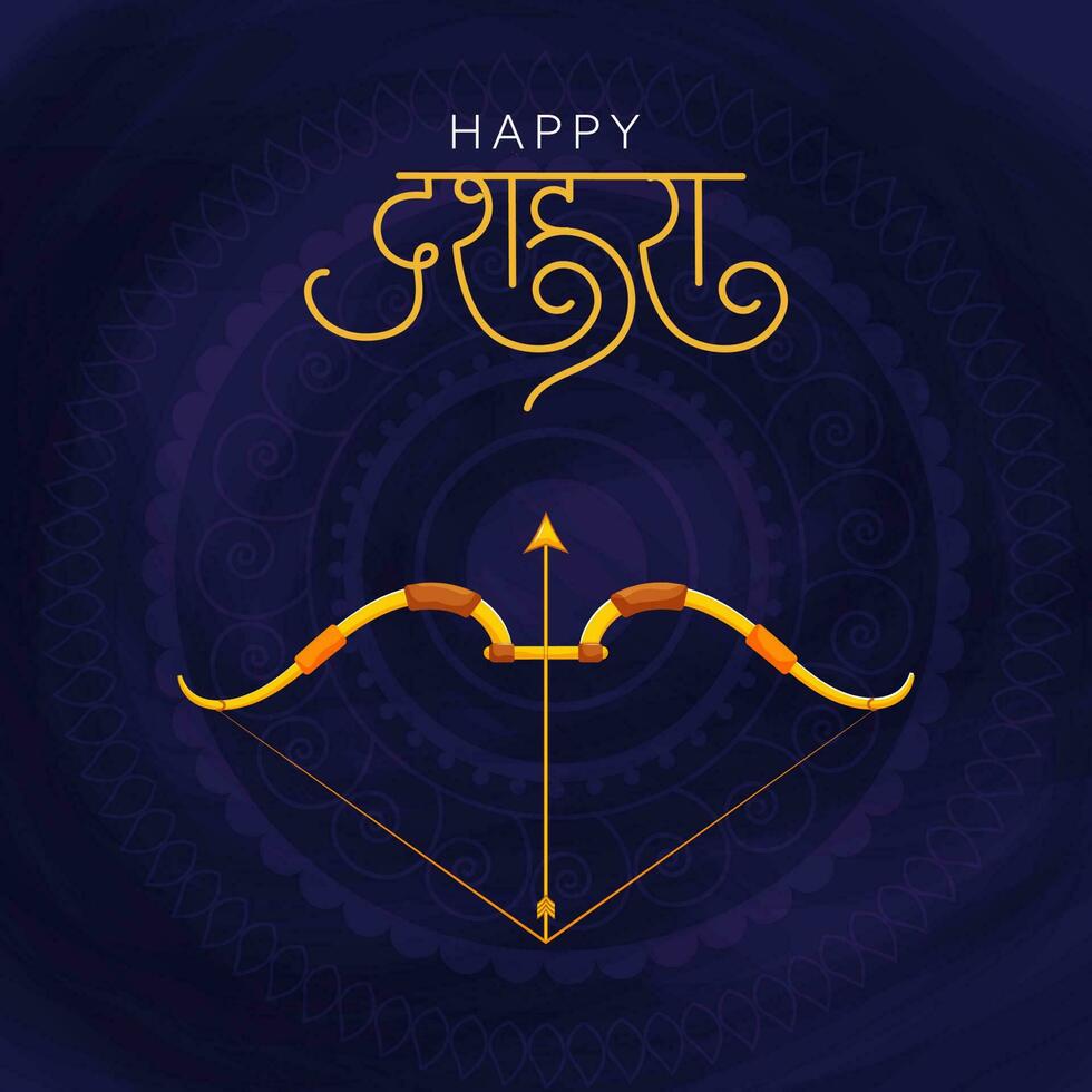 Happy Dussehra Lettering With Bow, Arrow Illustration On Blue Exquisite Mandala Background. vector