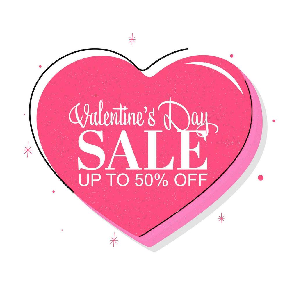 For Valentine's Day Sale Poster Design In Heart Shape. vector