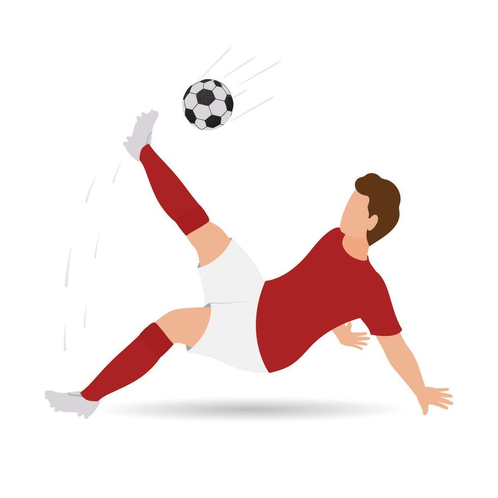 Faceless Footballer Player Kicking Ball On White Background. vector