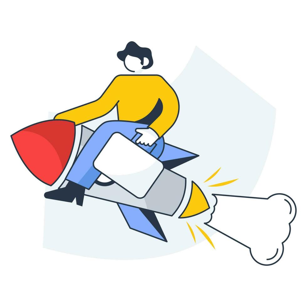 Faceless Businessman Sitting On Rocket For Business Startup Concept. vector