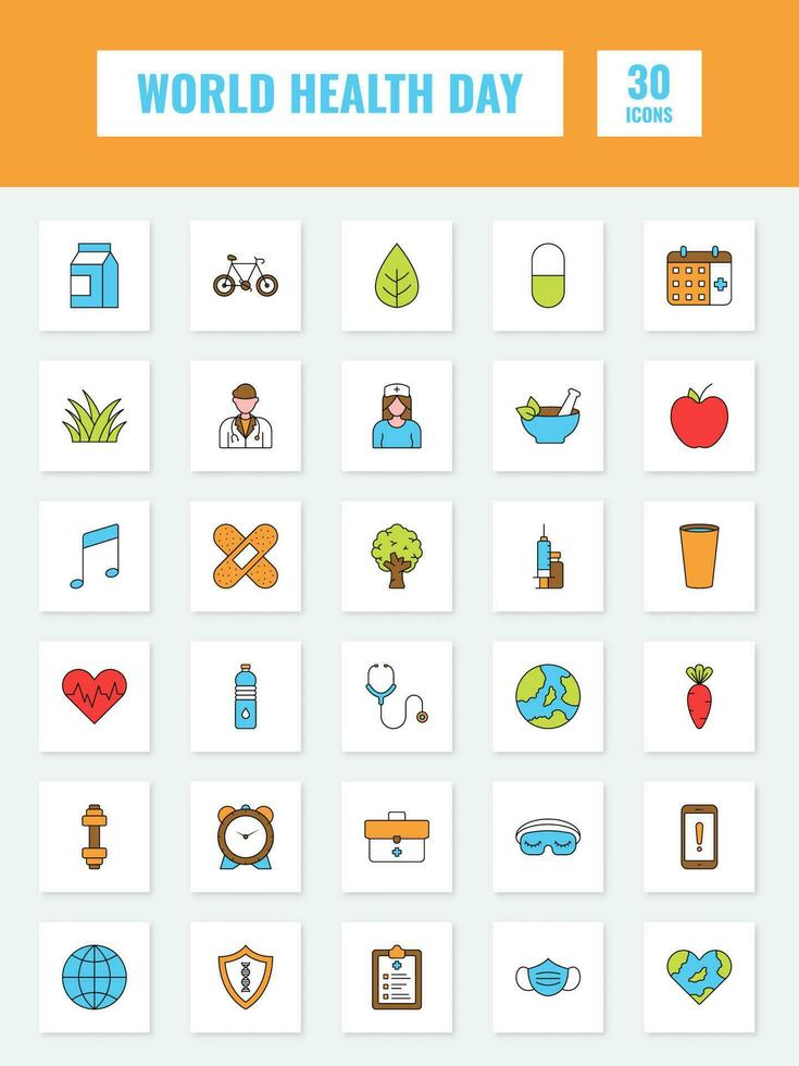 Colorful World Health Day Square Icon Set In Flat Style. vector