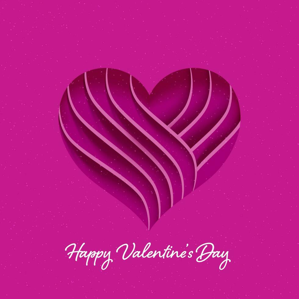 contento San Valentín día fuente con papel corte corazón capa en rosado antecedentes. vector