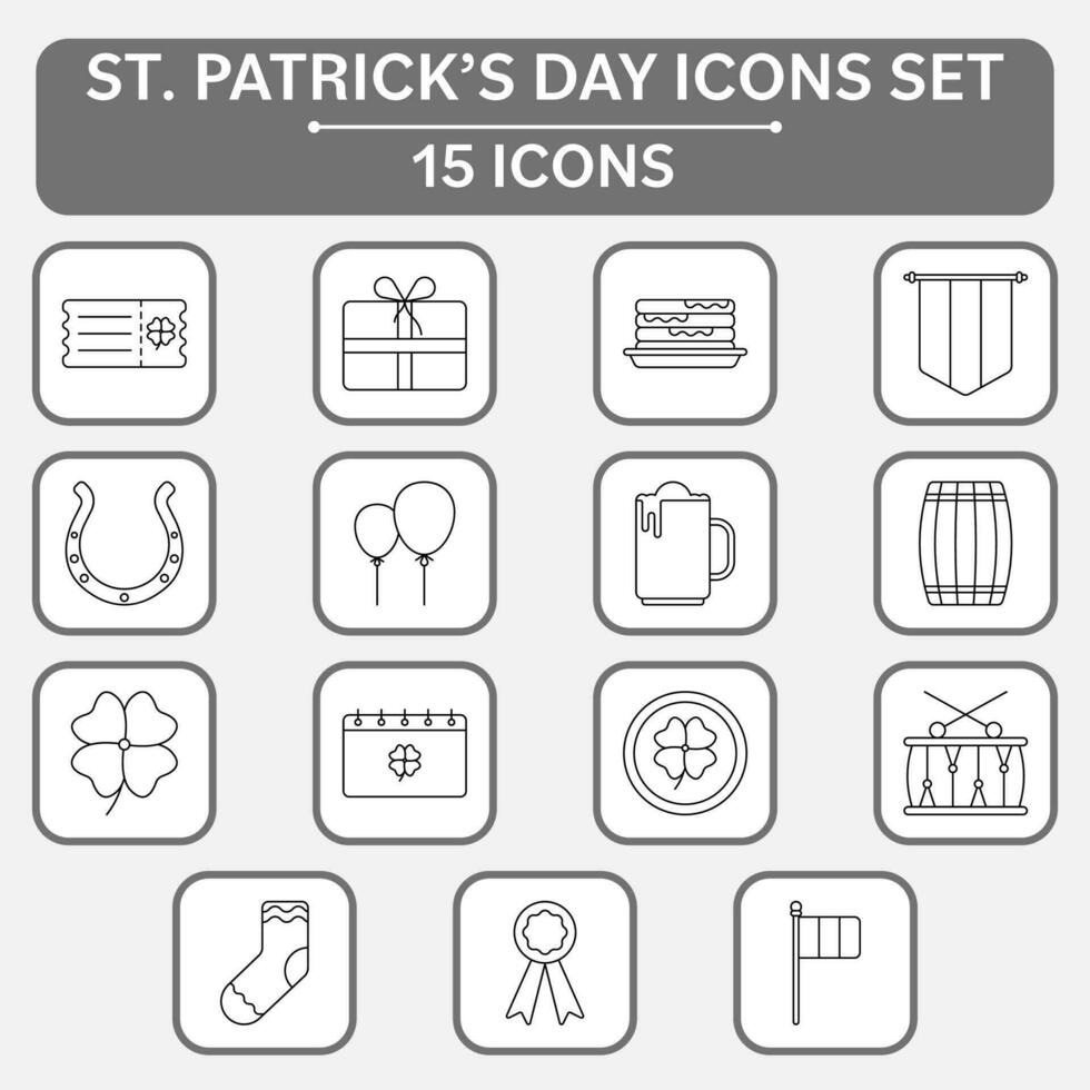 Black Stroke Illustration Of St Patrick's Day Icon Set. vector
