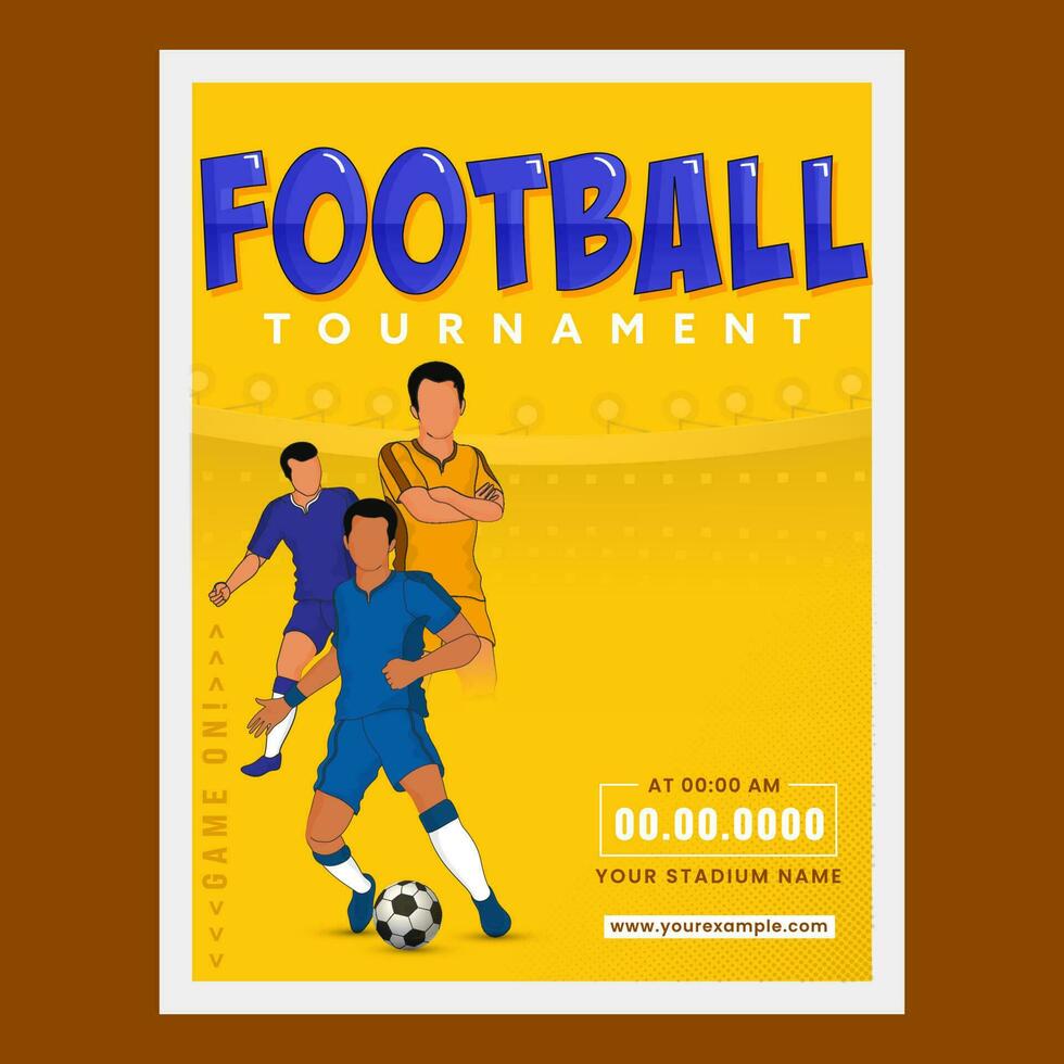 fútbol americano torneo volantes diseño con sin rostro futbolista jugadores en amarillo antecedentes. vector