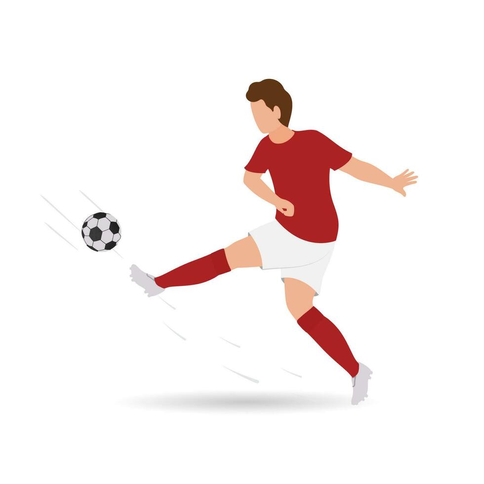 Faceless Male Footballer Player Kicking Ball On White Background. vector