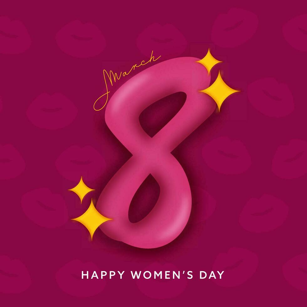 Blend 8 Number Of March With Yellow Starry On Pink Lips Pattern Background. vector