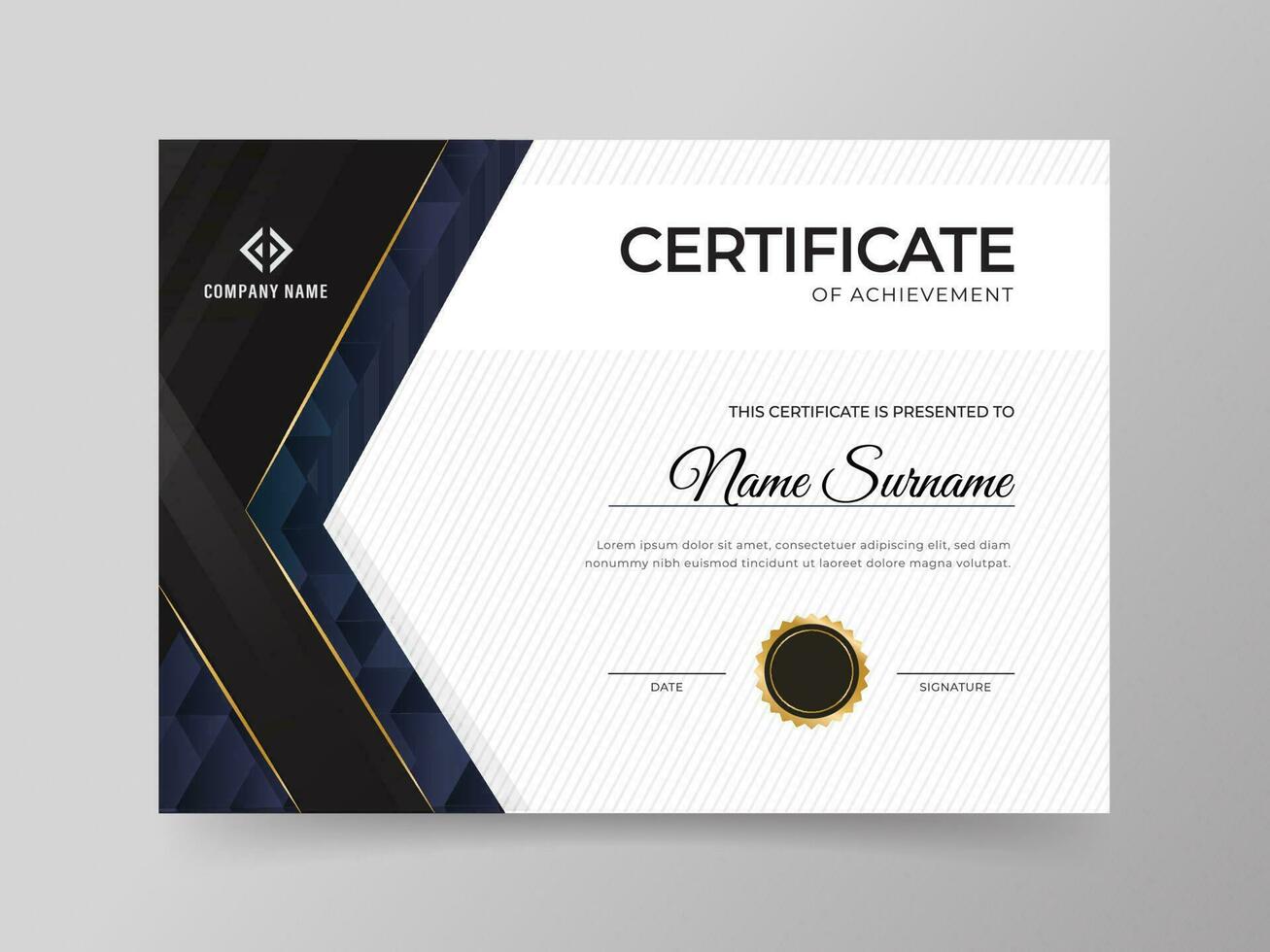 Best Award Certificate Of Achievement Template Layout In Black And White Color. vector