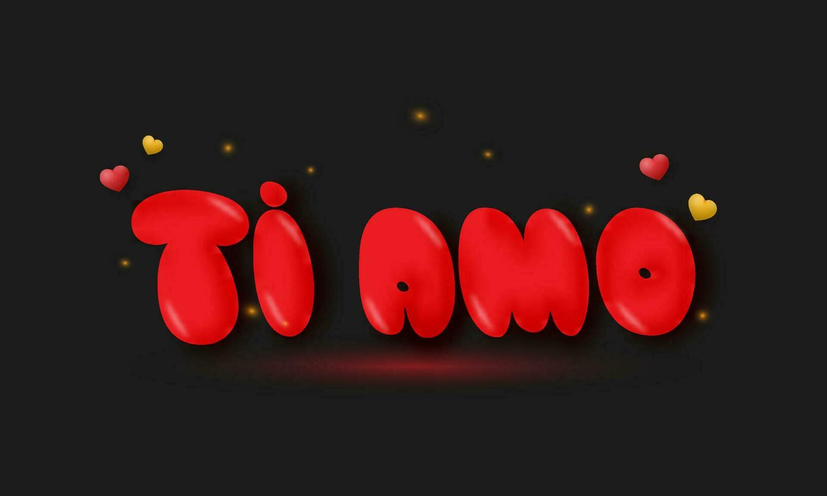 Red Ti Amo Love You Balloon Font In Italian Language With Hearts On Black Light Effect Background. vector