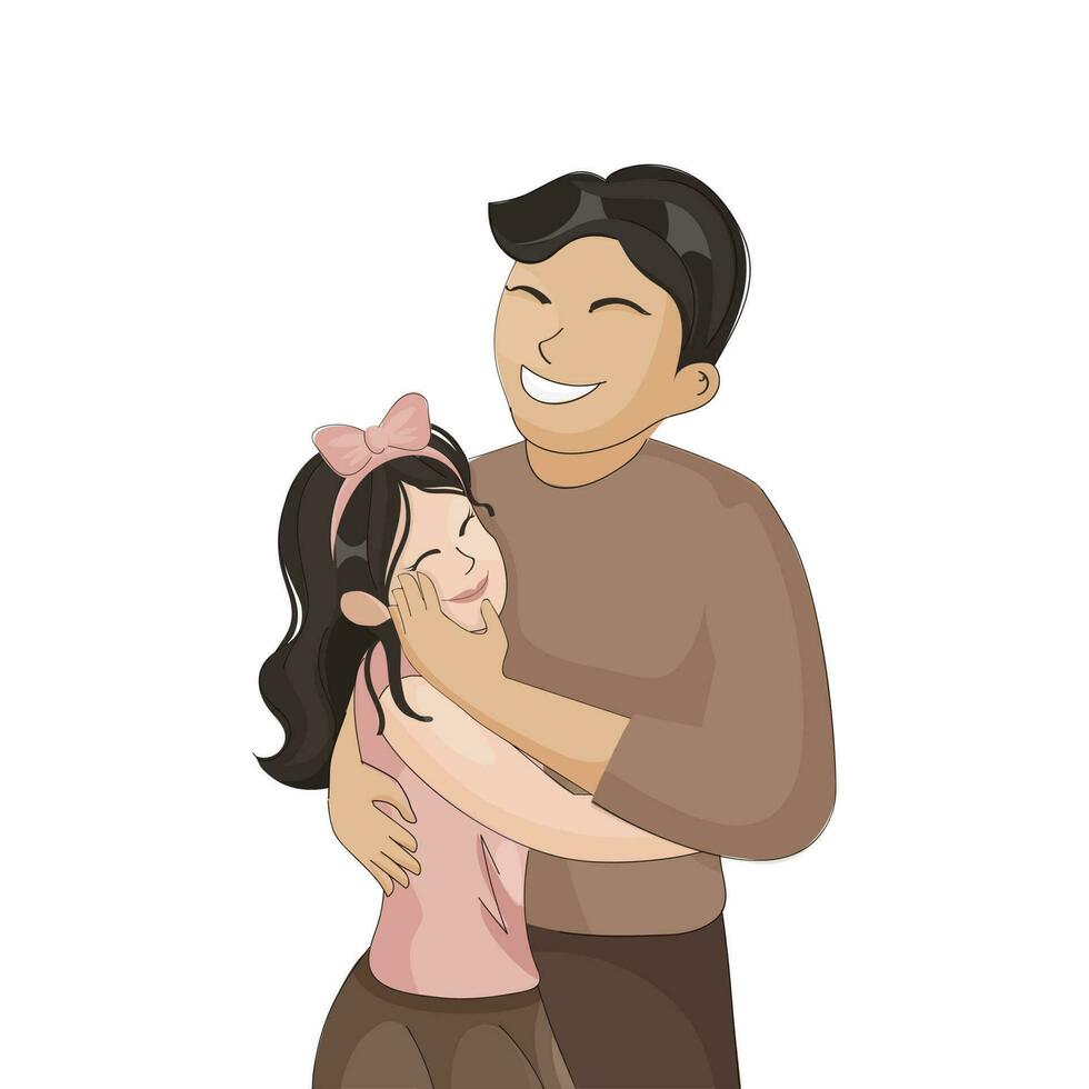 Cheerful Young Man Hugging His Daughter Against White Background. vector