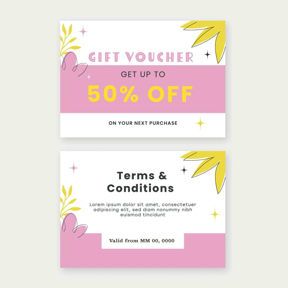 Double Side Of Gift Voucher Template Design With Discount Offer In Pink And White Color. vector