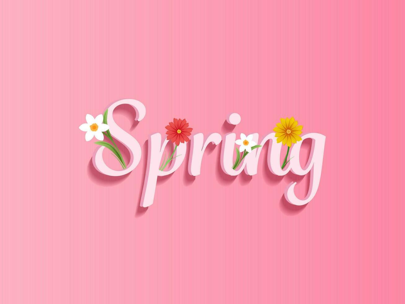 Spring Font Decorated With Flowers On Pink Background. vector