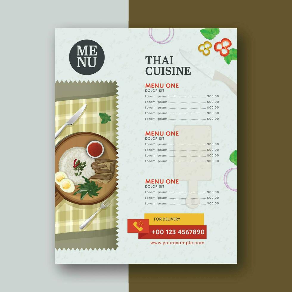 Thai Cuisine Menu Card Template Layout For Publishing. vector