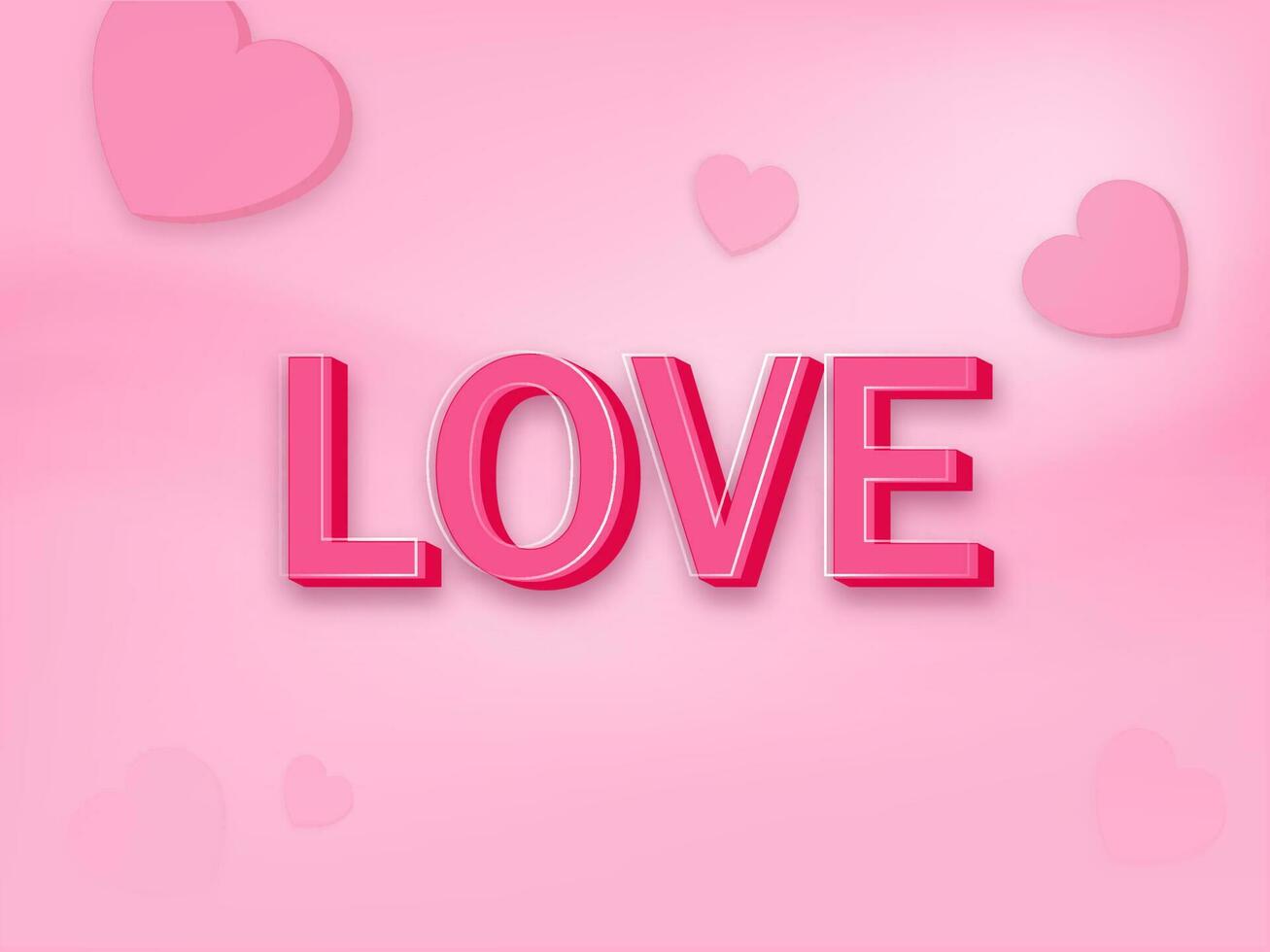 3D Love Font With Hearts On Glossy Pink Background. vector