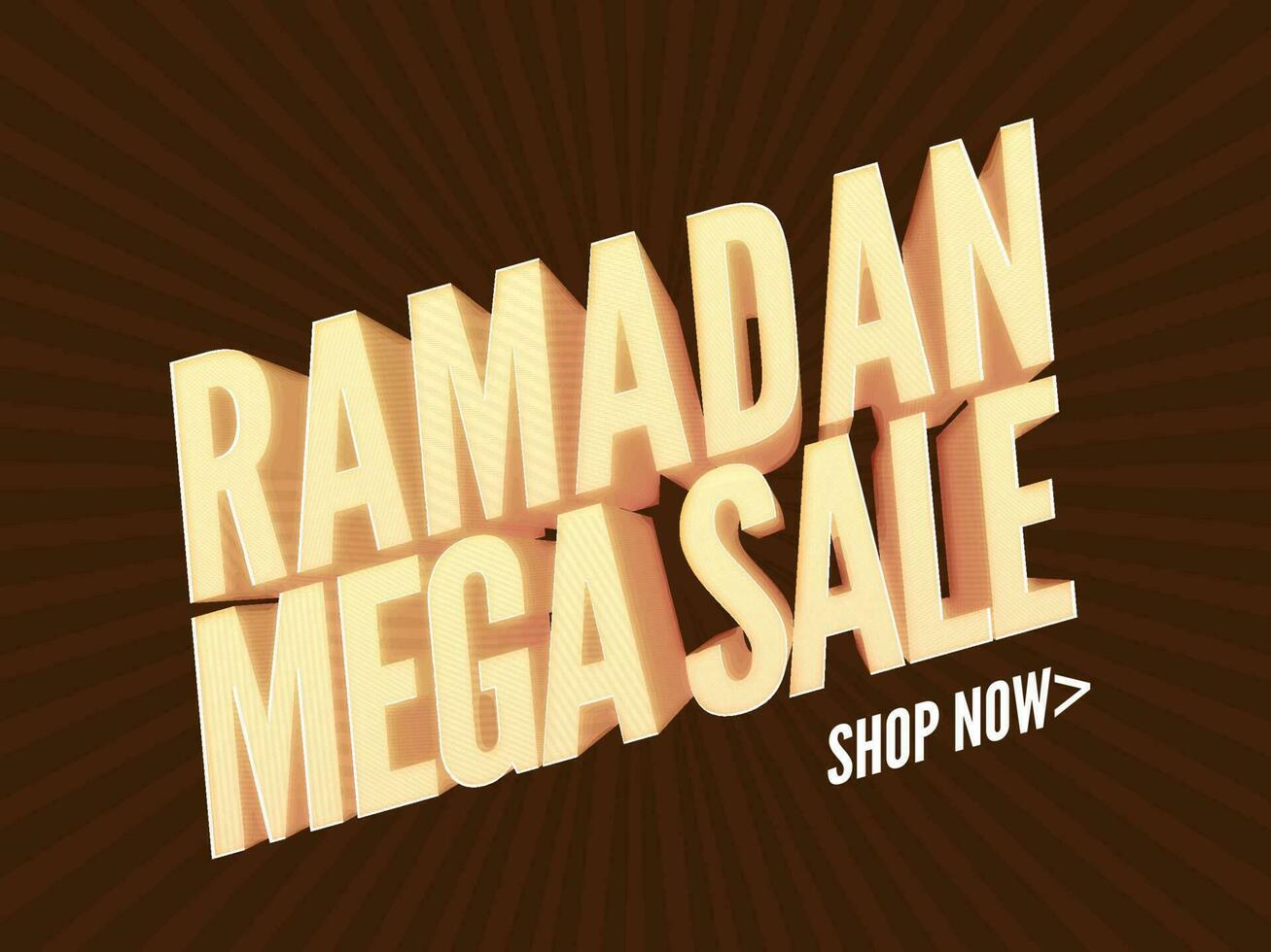 3D Ramadan Mega Sale Text On Brown Rays Background. Advertising Poster Design. vector