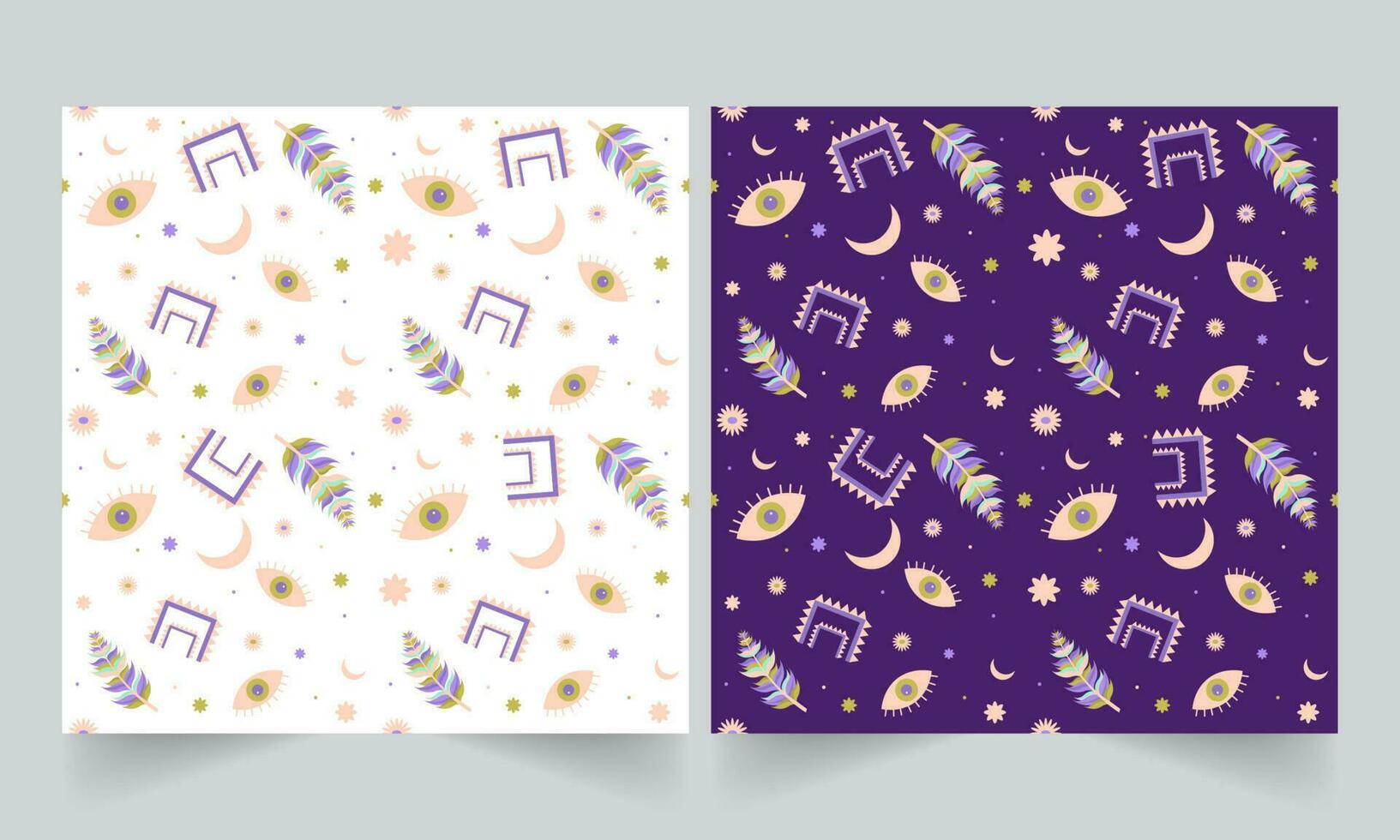 Boho Style Seamless Pattern Background In White And Purple Color Options. vector