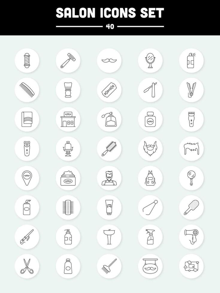 Black Linear Illustration Of 40 Salon Circle Icon Set. vector