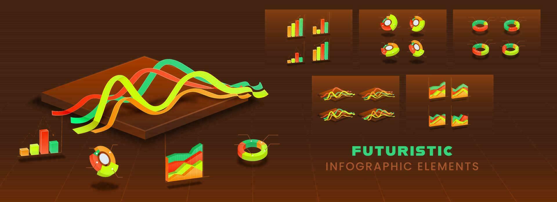 infografía elementos - tarta cuadro, bar líneas, y comparaciones cartas 3d estilo presentación. vector