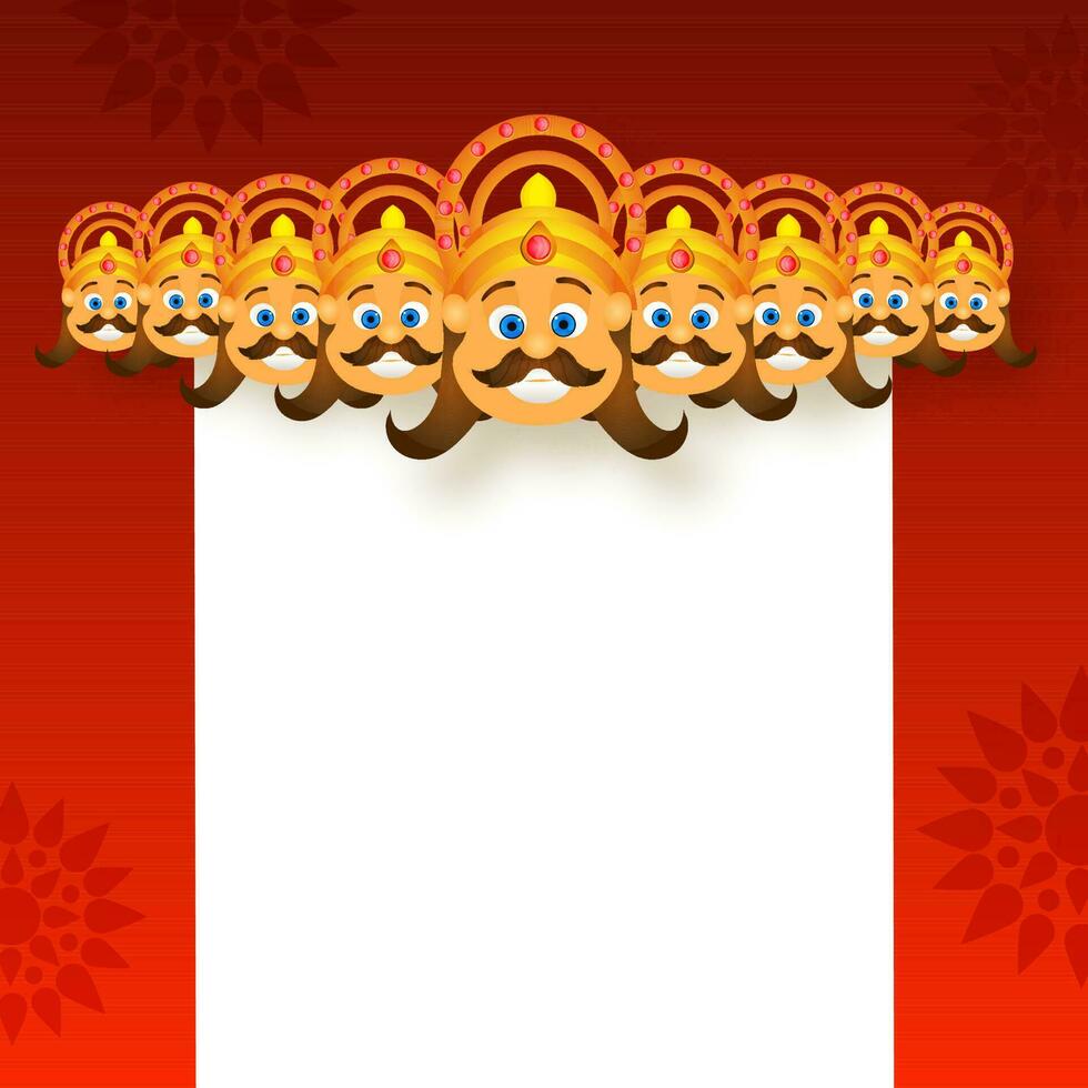 Hindu Mythology Demon King Ravana Of Ten Head On White And Red Mandala Background With Copy Space. vector