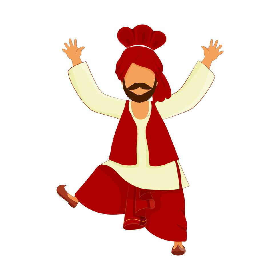 Punjabi Man Doing Bhangra Dance In Traditional Clothes. vector