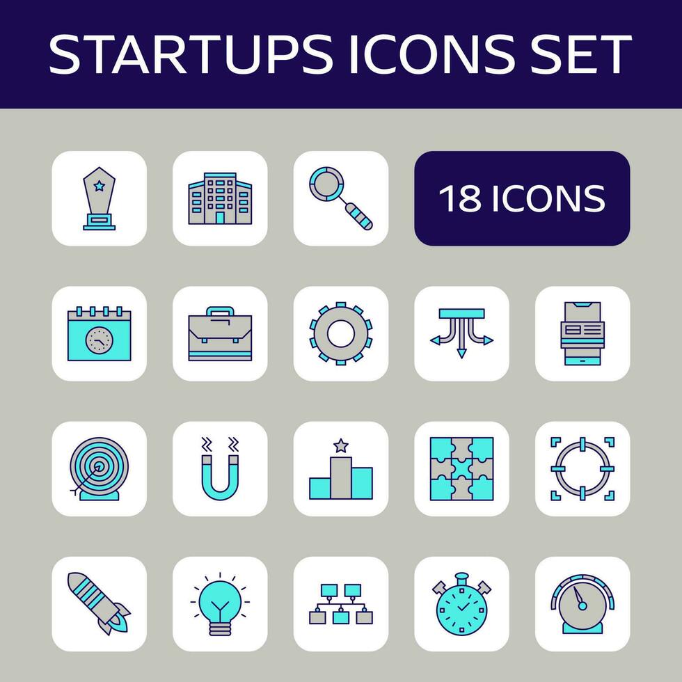 Grey And Turquoise Start Up Icon Set On White Square Background