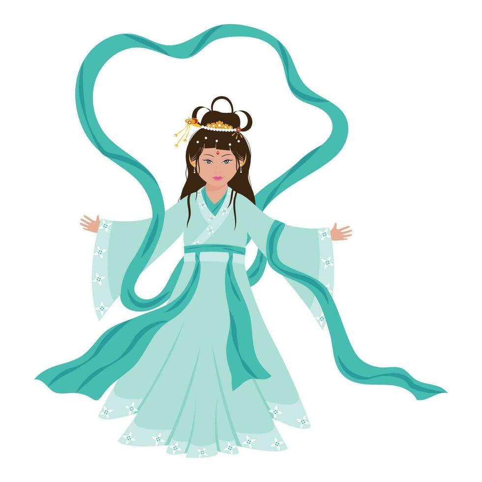 Character Of Chinese Goddess Wearing Costume On White Background. vector