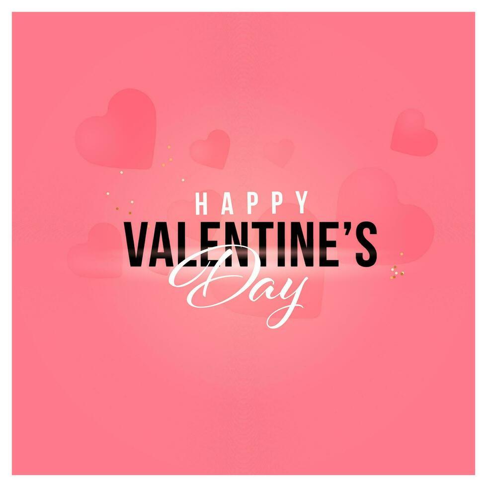 Happy Valentine's Day Font With Hearts Decorated On Red Background. vector