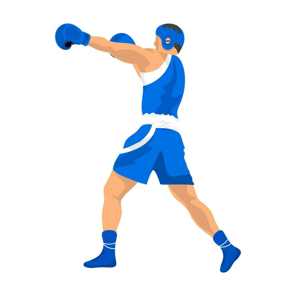 personaje de masculino Boxer jugador en jugando actitud en blanco antecedentes. vector