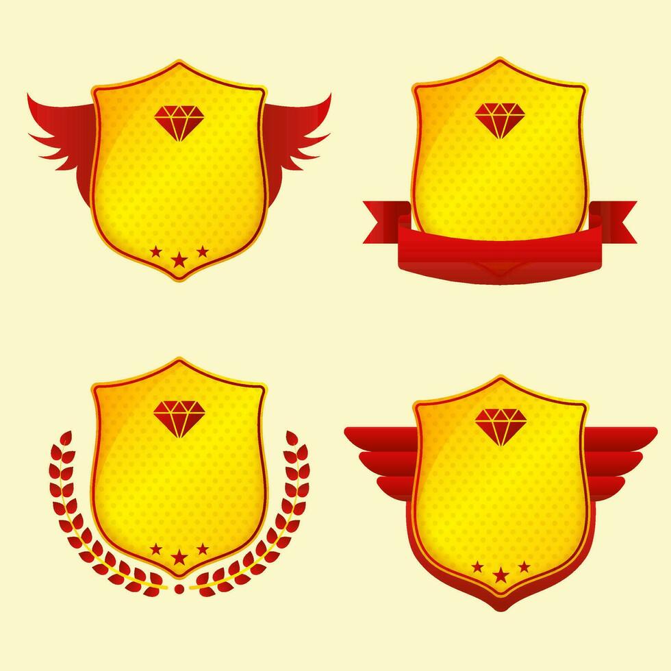 Shield Frame Or Badge Collection On Yellow Background. vector