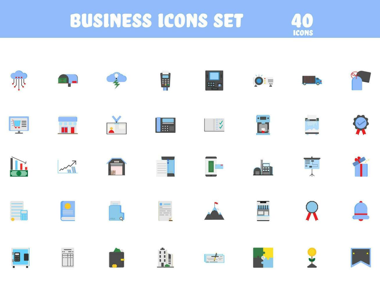Colorful Business Icon Set In Flat Style. vector