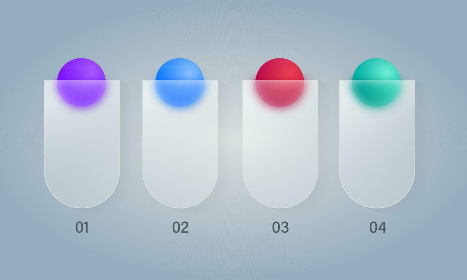 Infographic Showing 3D Balls In Four Transparent Or Glass Beaker On Gray Background. vector