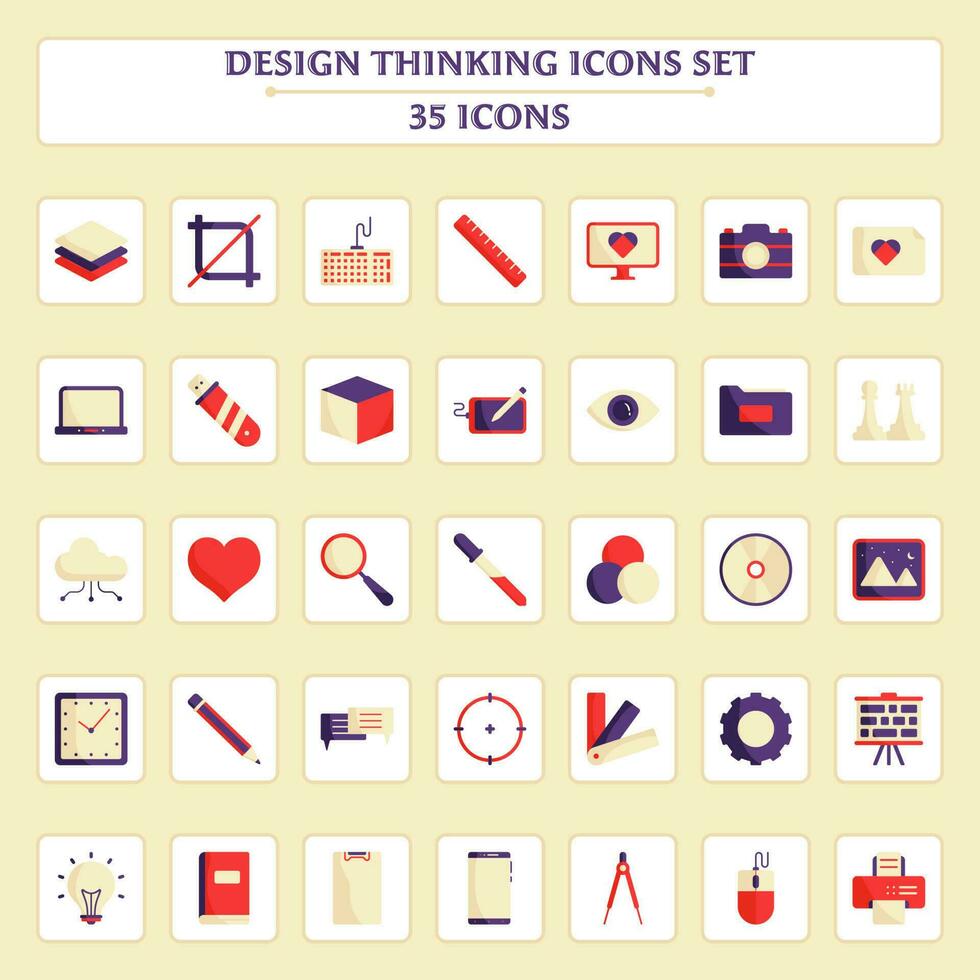 Colorful Design Thinking 35 Icon Set In Flat Style. vector