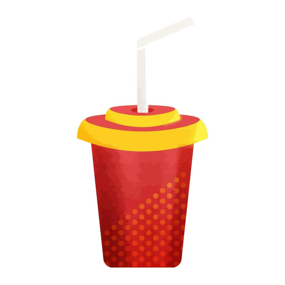 Flat Straw In Lid Cup Yellow And Red Element. vector