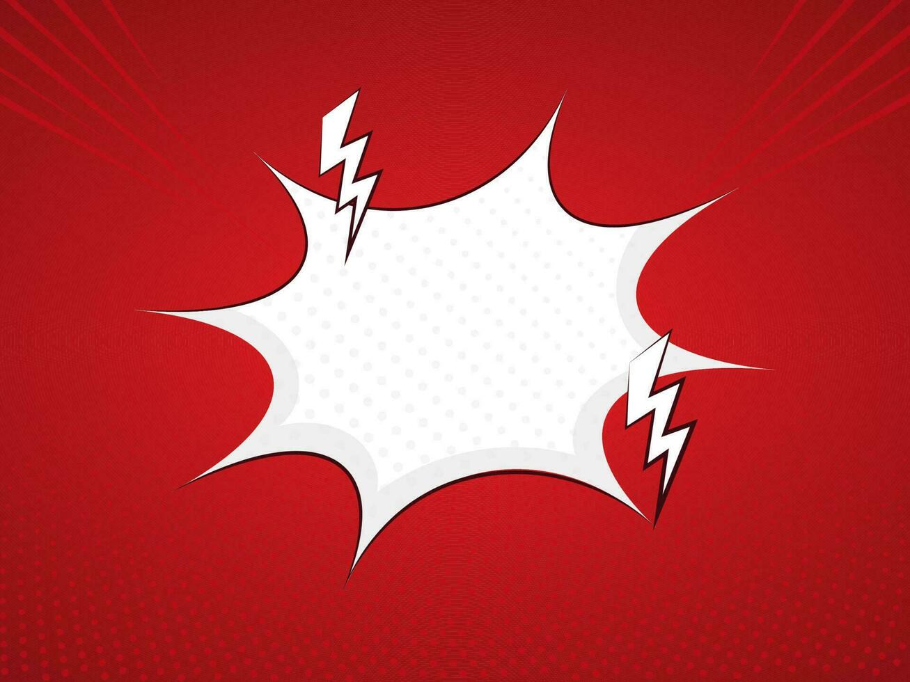 Empty Starburst Frame With Lightning Bolts Against Red Dotted Background. vector