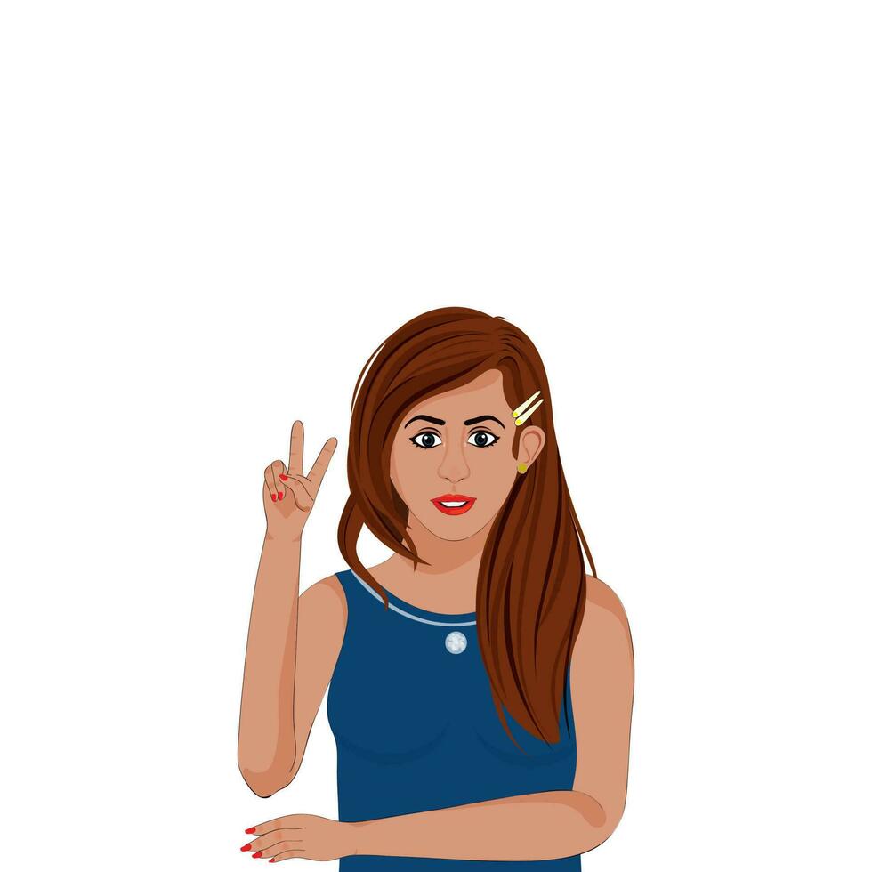 Beautiful Young Lady Showing Peace Symbol On White Background. vector