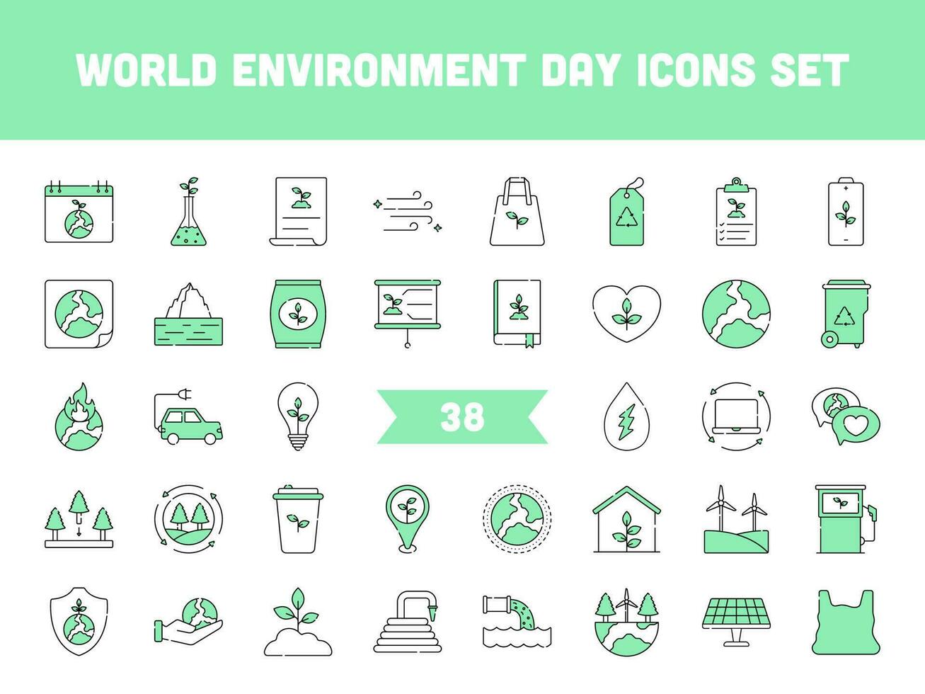 Green And White Color Set Of World Environment Icon Or Symbol. vector