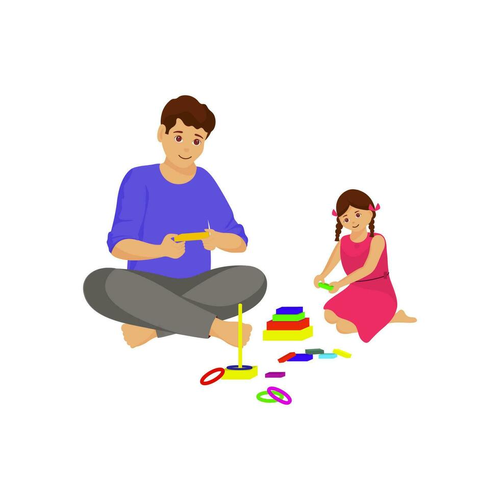 Young Man Playing With His Daughter On White Background. vector