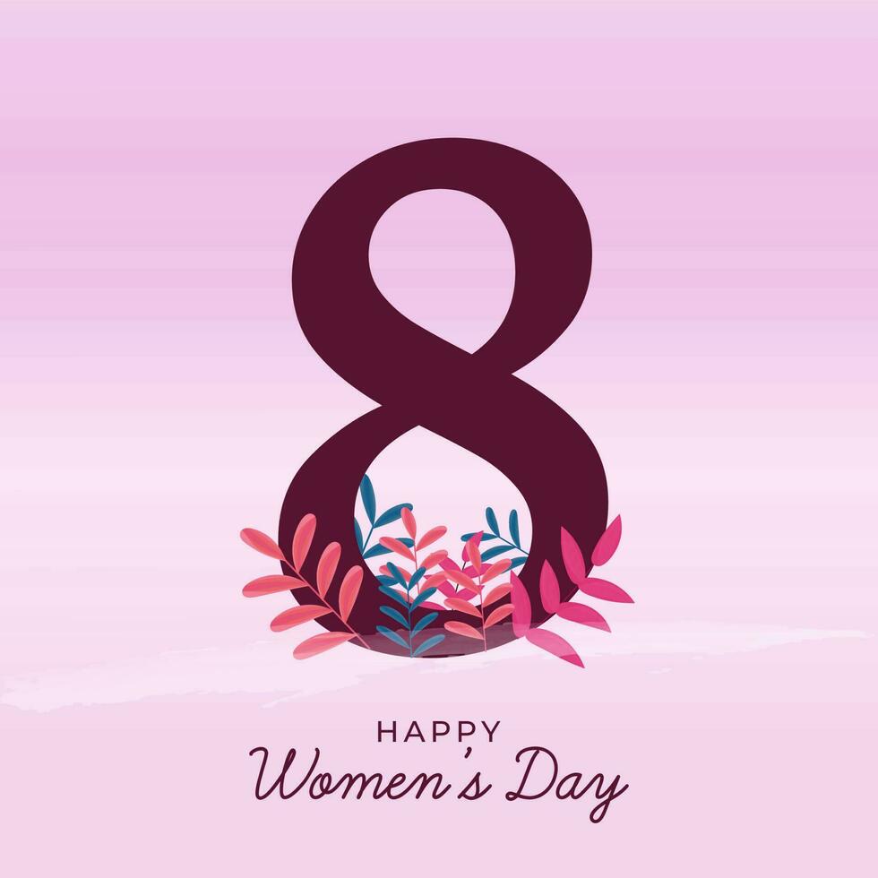 8 Number Of March Decorated With Leaves On Pastel Pink And Violet Background For Happy Women's Day Concept. vector