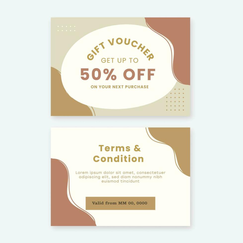 Gift Card Or Voucher Template Design With Discount Offer In Front And Back Side. vector