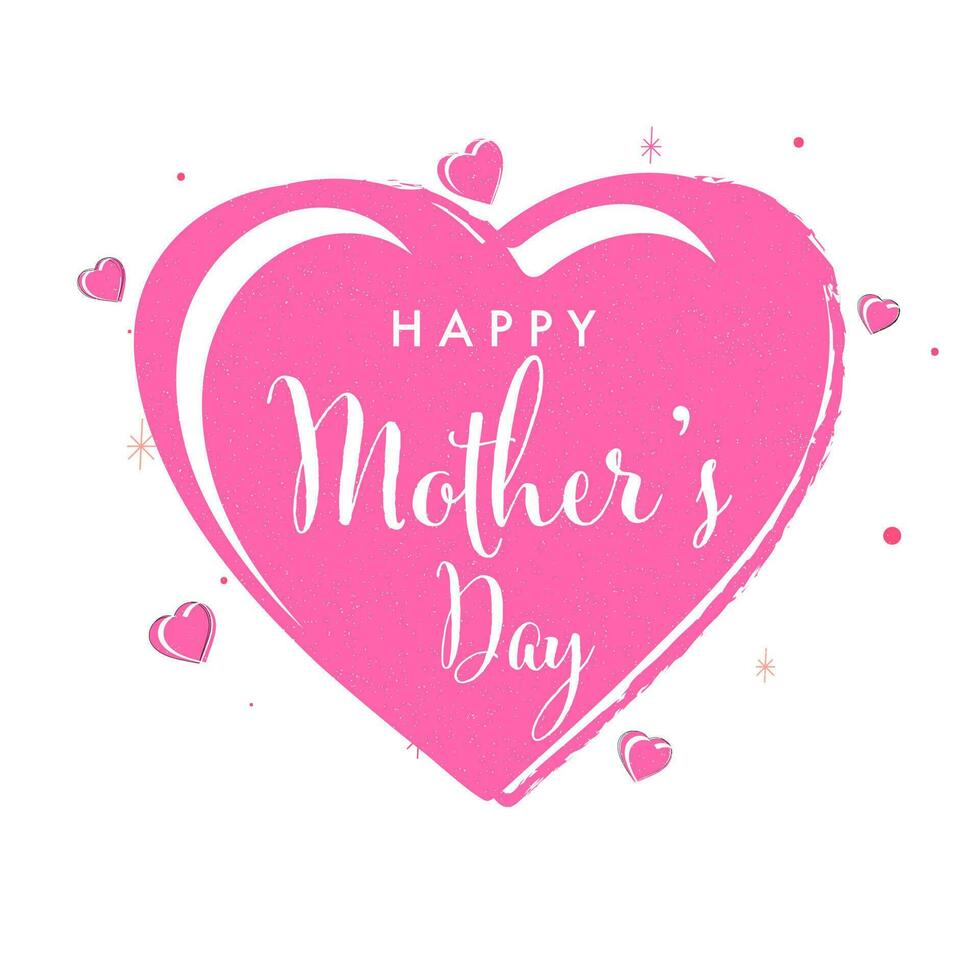 Happy Mother's Day Lettering Over Pink Hearts On White Background. vector
