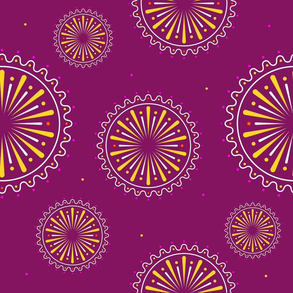 Seamless Fireworks Mandala Pattern On Magenta Pink Background. vector