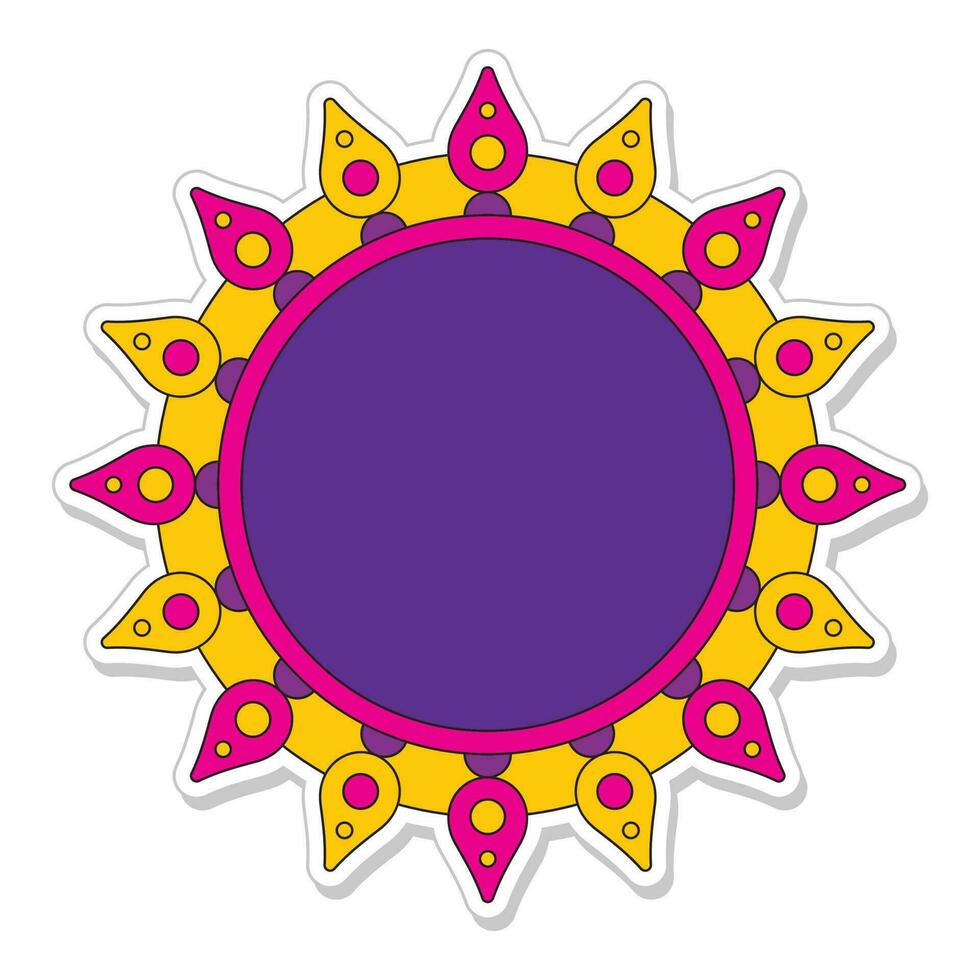 Sticker Style Empty Mandala Frame On White Background. vector