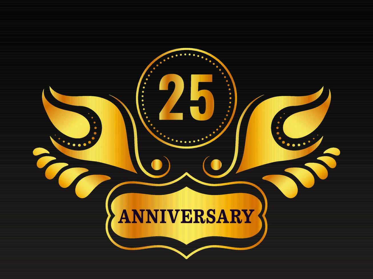 Golden 25th Anniversary Emblem On Black Background. vector