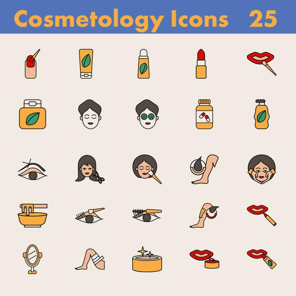 Colorful Set Of Cosmetology Icon In Flat Style. vector