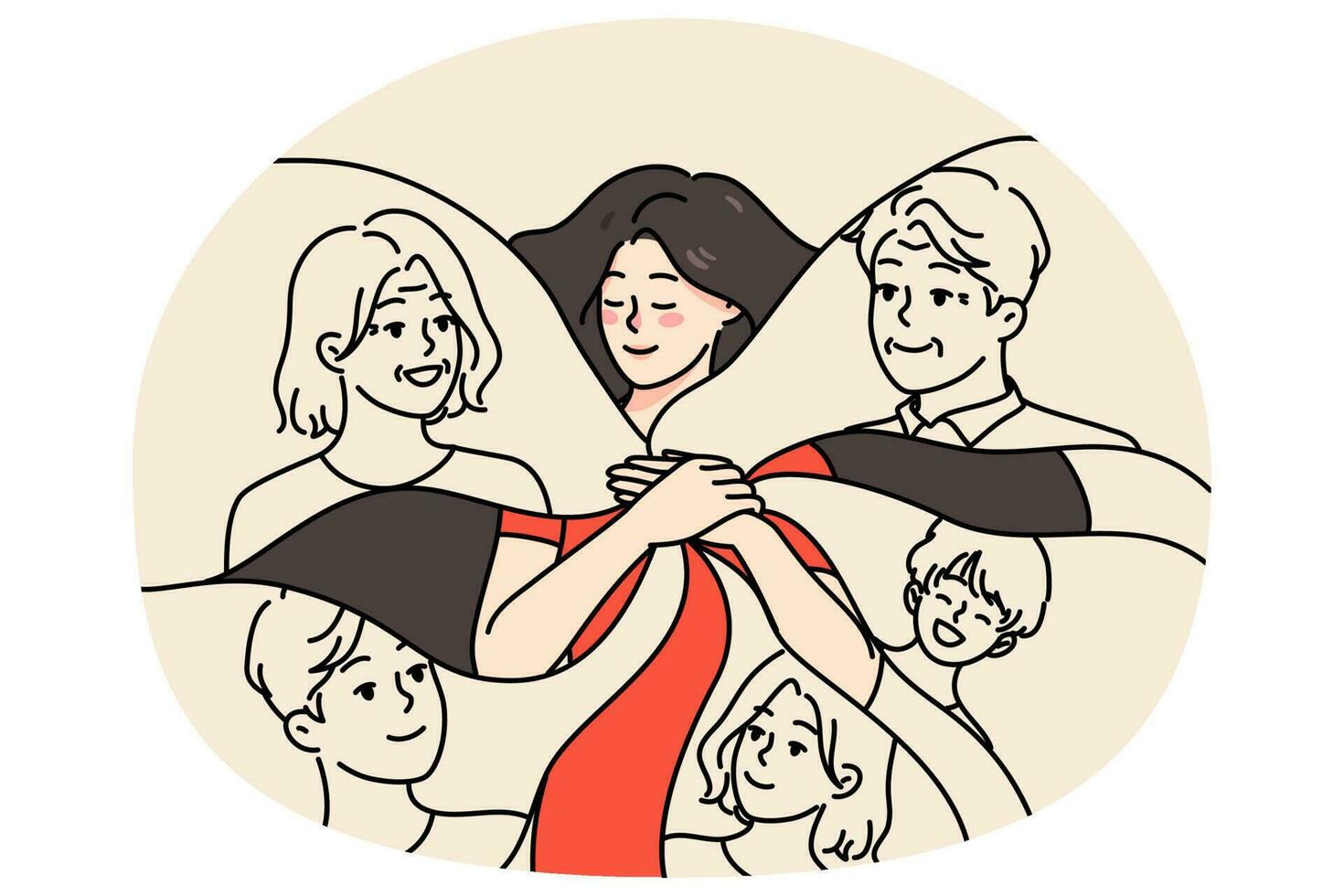 Happy woman feel emotionally attached to close family vector