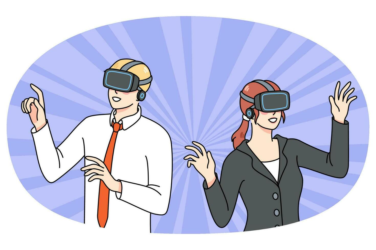 Businesspeople in VR glasses explore surroundings vector