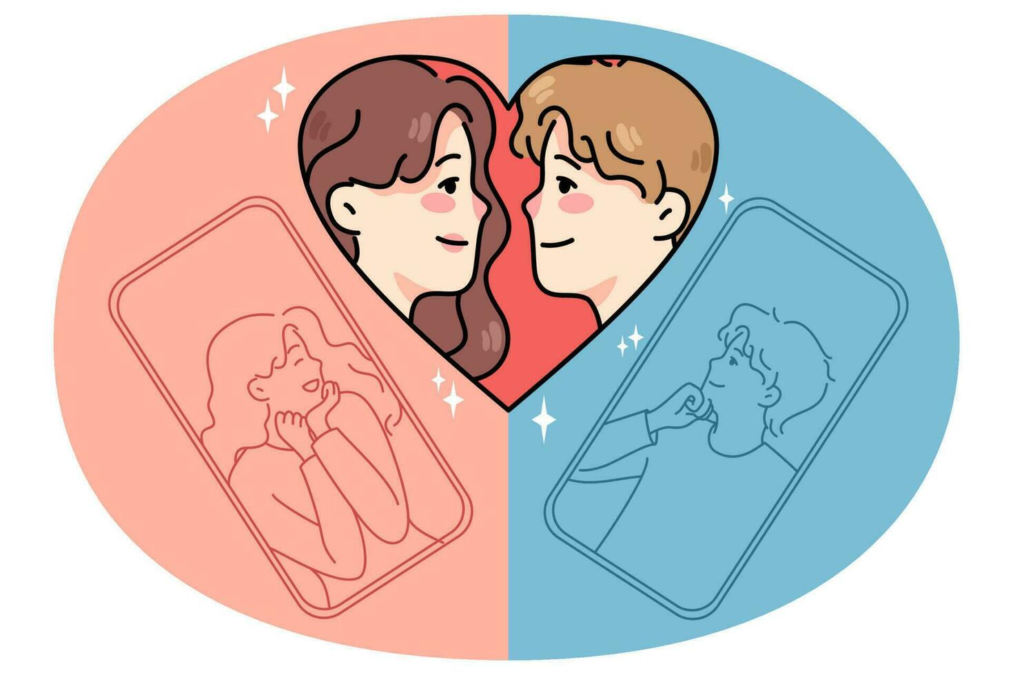 Man and woman talk online dating on app vector