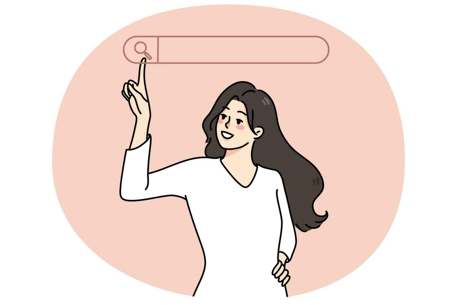 sonriente mujer utilizar buscando línea en computadora vector