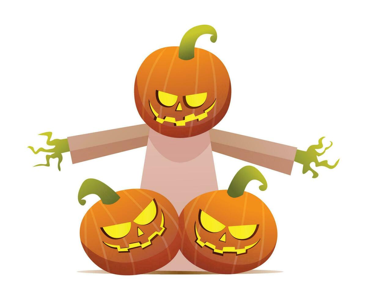 Halloween pumpkins scarecrow jack o lantern character in cartoon style isolated on white background vector